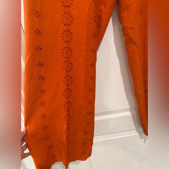 Ashley Stewart Women’s Plus Size Orange Linen-Blend Eyelet Wide Leg Pants 18W - Picture 4 of 7